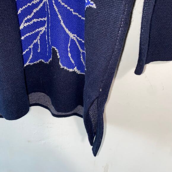 Chico’s Navy Blue Floral Sweater Tunic SZ L Zip Back Long Sleeve Cotton Blend - Picture 6 of 10